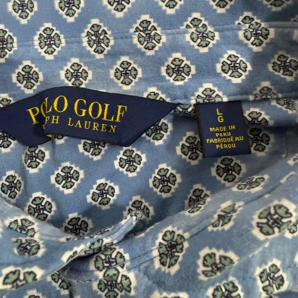Polo Ralph Lauren Golf Shirt Men’s Size L Sky Blue Classic Diamond Print